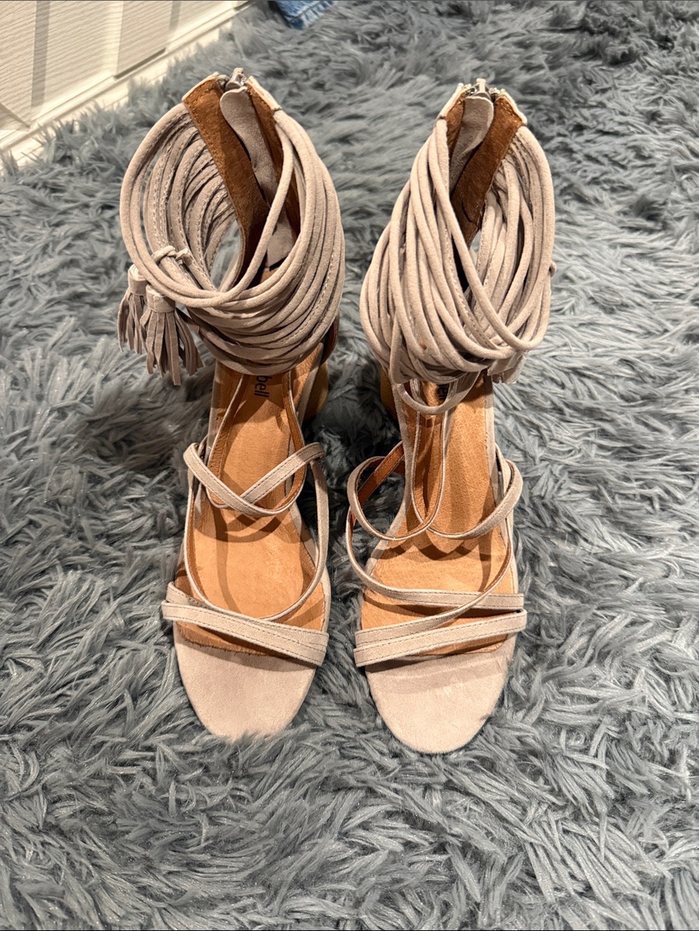 Jeffrey Campbell Taupe Suede Strappy Lace-Up Block Heels - Picture 2 of 8